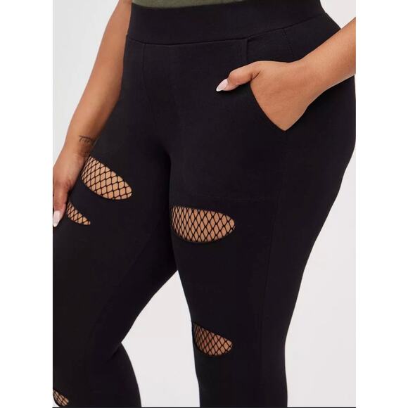 Torrid Full-Length Mesh Slit Pocket Legging fishnet black size 1/XL - Picture 1 of 4